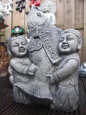 Oosterse kinderen met Koi Karper 43x33 cm - Spijkenisse Boeddha